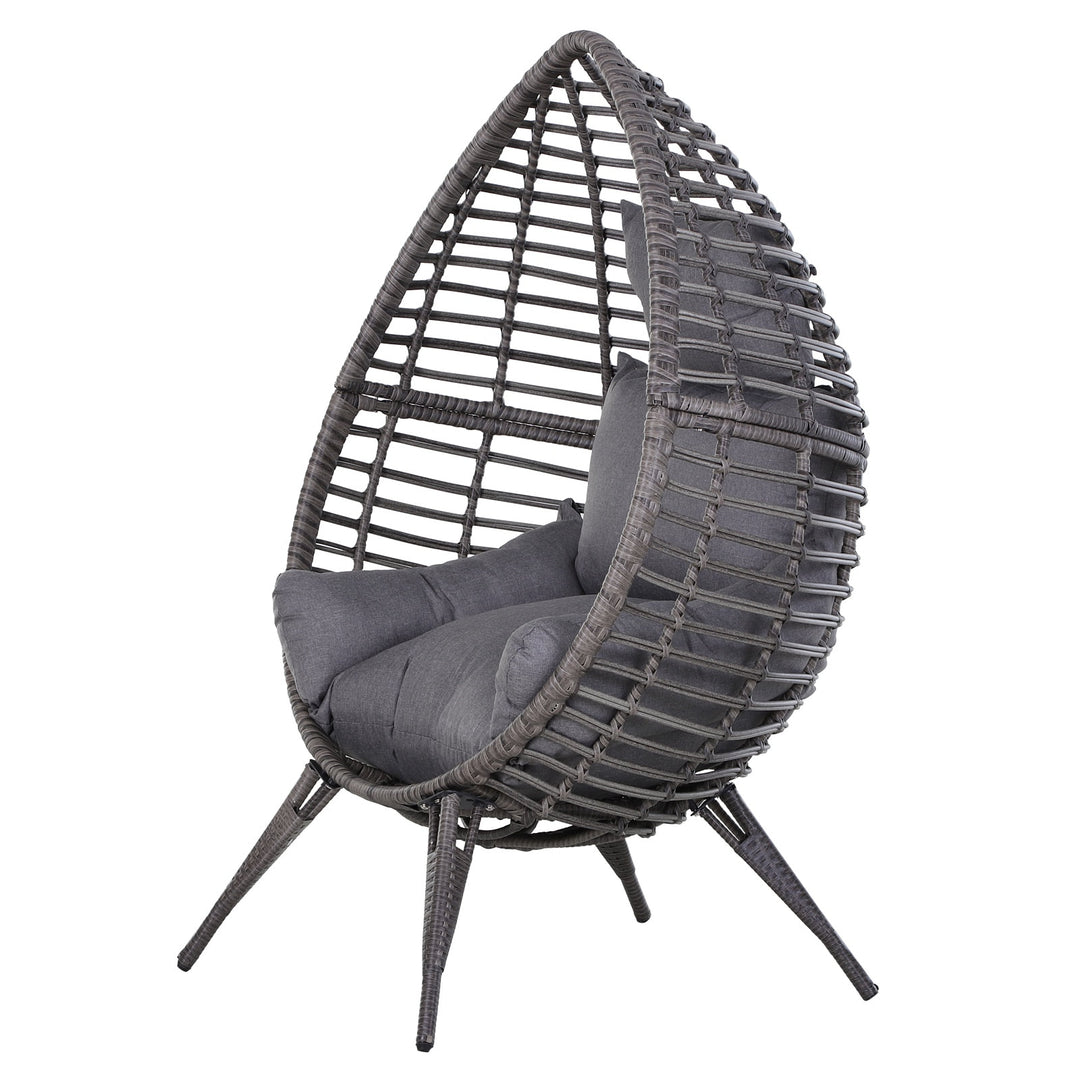 PE Rattan Wicker Outdoor Luxury Teardrop Egg Lounger Chair Patio Beach Pool Deck Garden - Grey