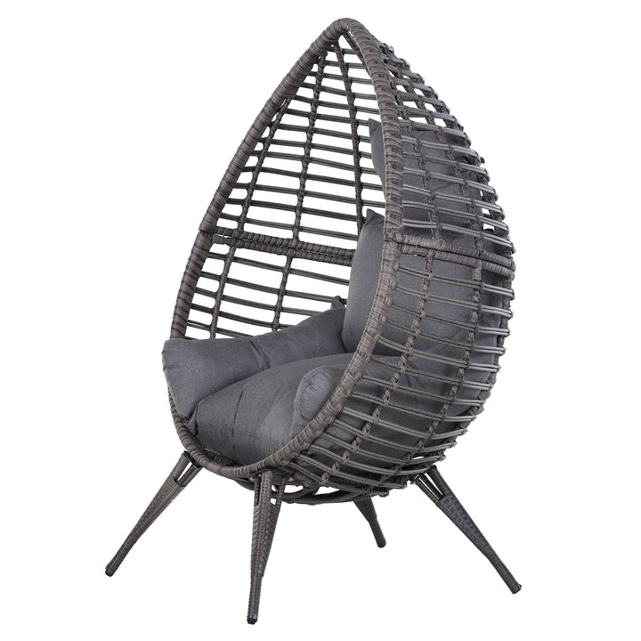 PE Rattan Wicker Outdoor Luxury Teardrop Egg Lounger Chair Patio Beach Pool Deck Garden - Grey