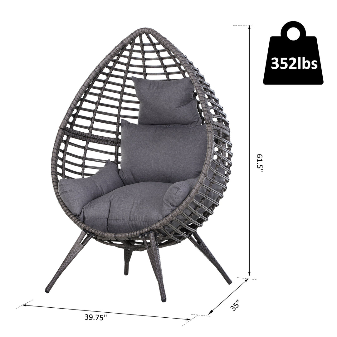 PE Rattan Wicker Outdoor Luxury Teardrop Egg Lounger Chair Patio Beach Pool Deck Garden - Grey