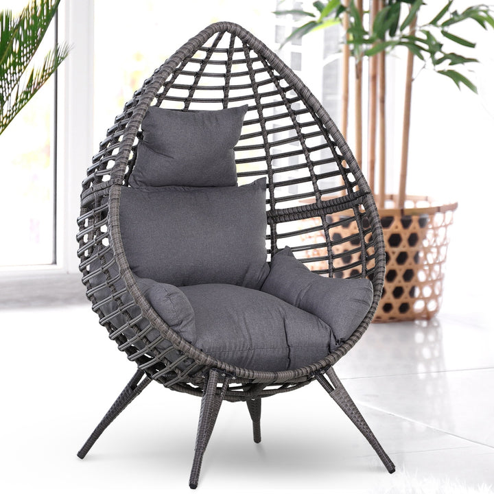 PE Rattan Wicker Outdoor Luxury Teardrop Egg Lounger Chair Patio Beach Pool Deck Garden - Grey