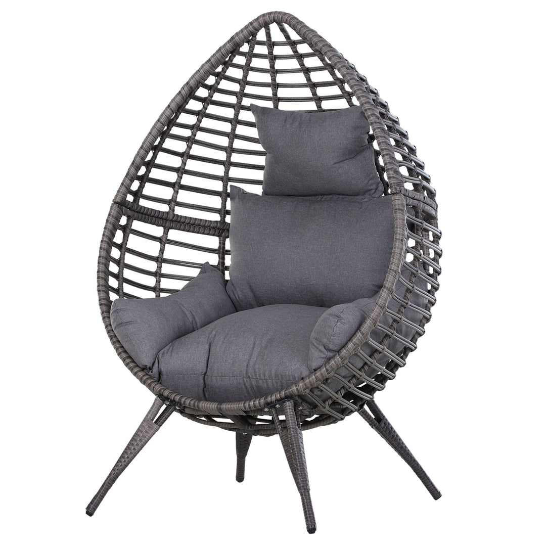 PE Rattan Wicker Outdoor Luxury Teardrop Egg Lounger Chair Patio Beach Pool Deck Garden - Grey