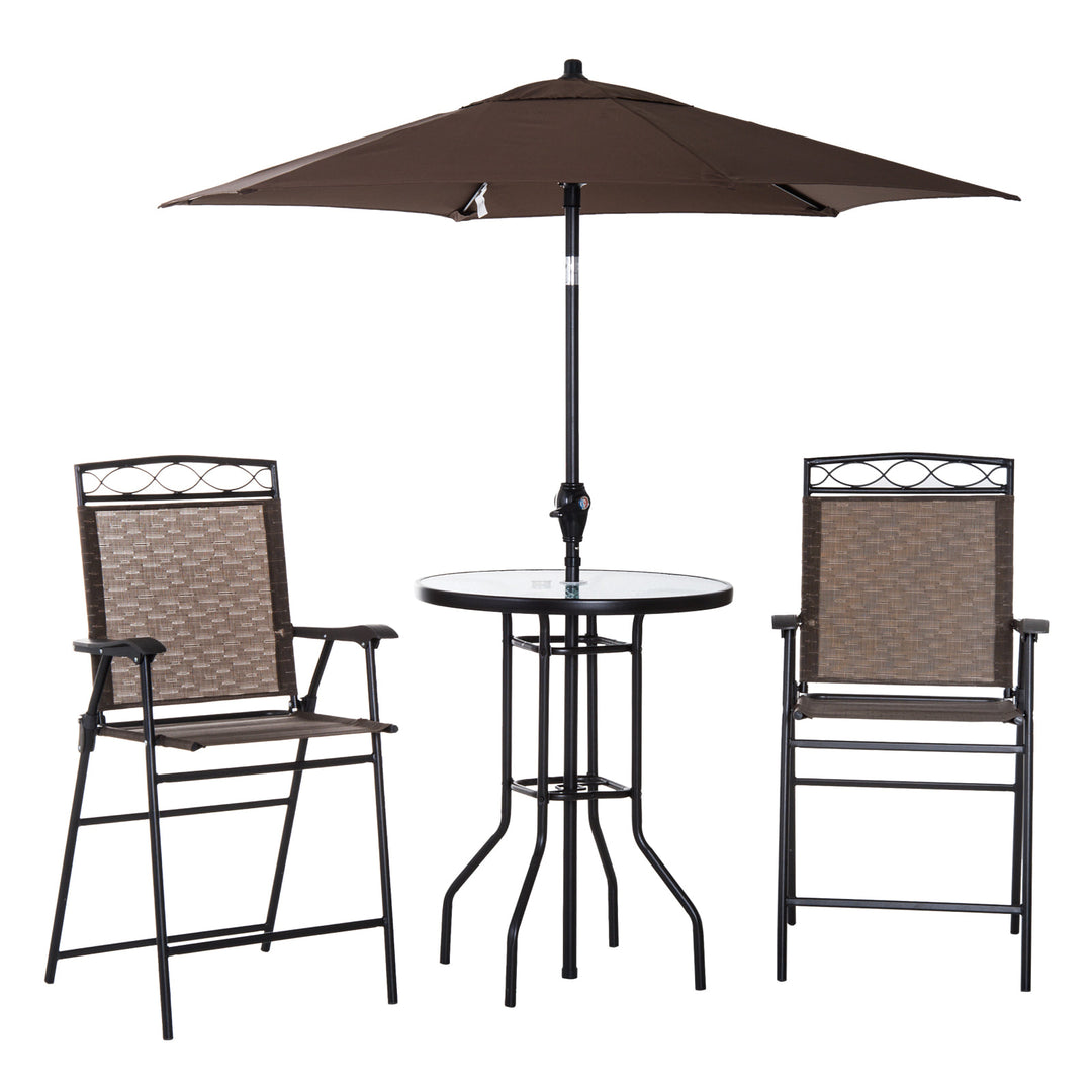 Outdoor 4PC Foldable Bistro Dining Set w/ 2 Chairs Table & Umbrella for Patio Garden - Brown