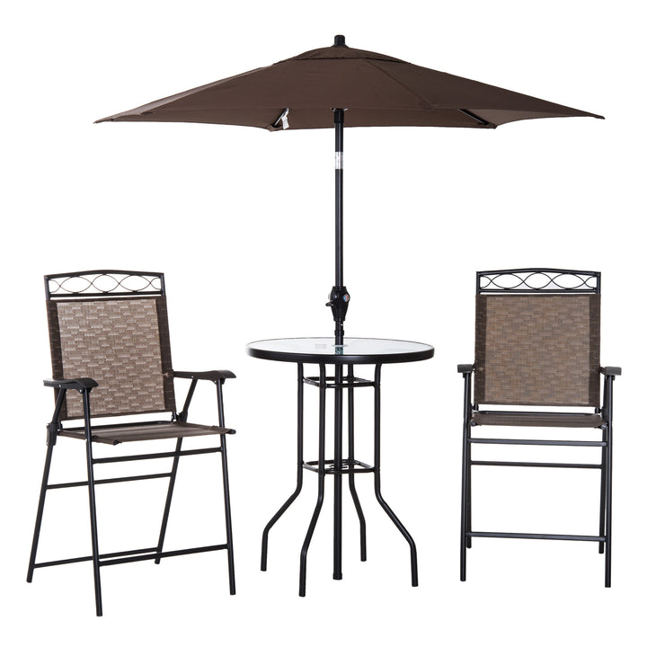 Outdoor 4PC Foldable Bistro Dining Set w/ 2 Chairs Table & Umbrella for Patio Garden - Brown