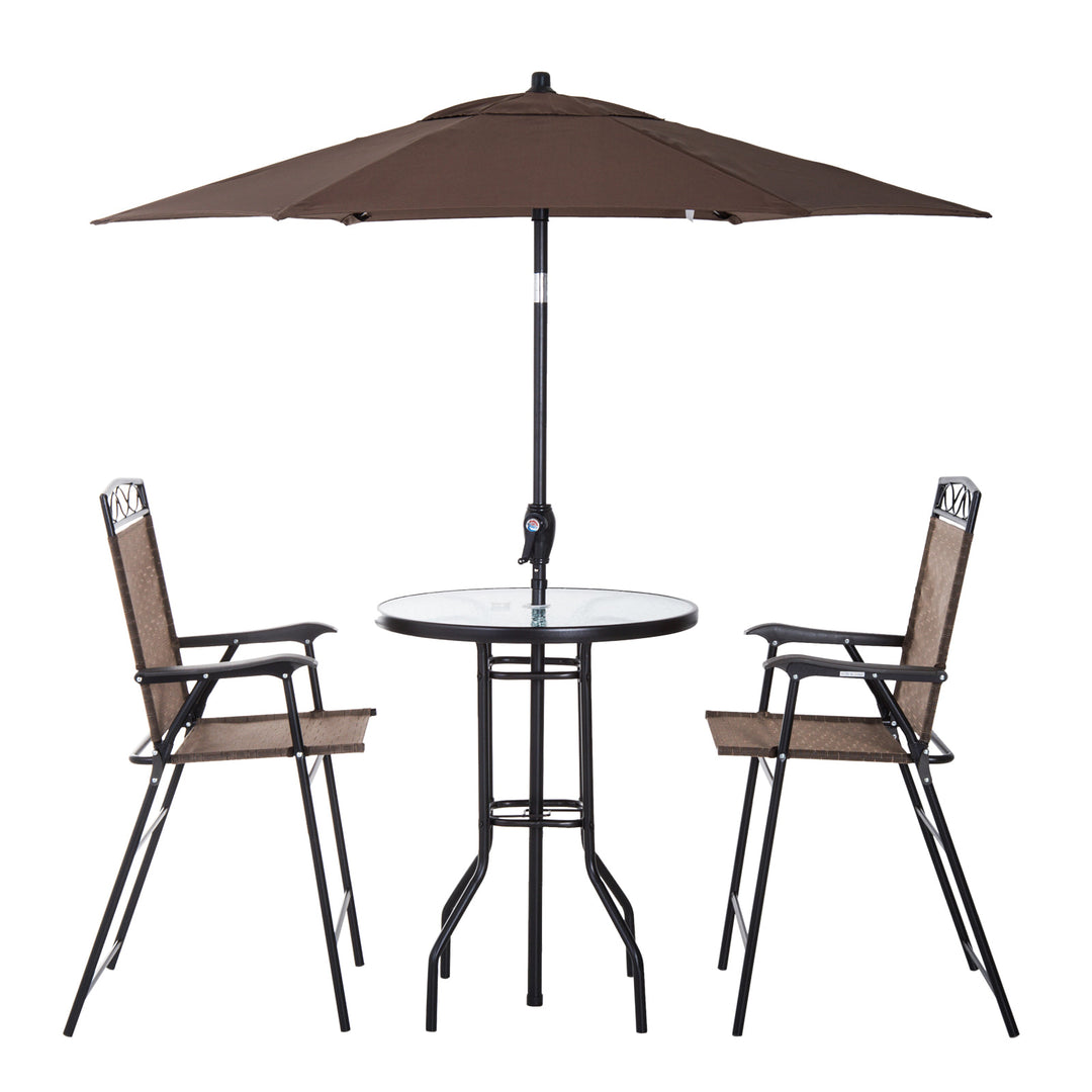 Outdoor 4PC Foldable Bistro Dining Set w/ 2 Chairs Table & Umbrella for Patio Garden - Brown