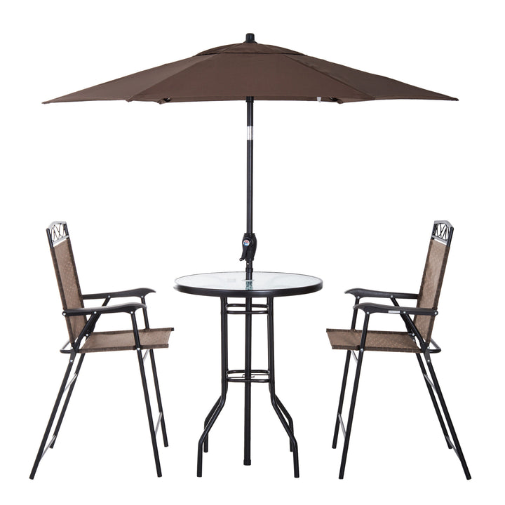 Outdoor 4PC Foldable Bistro Dining Set w/ 2 Chairs Table & Umbrella for Patio Garden - Brown
