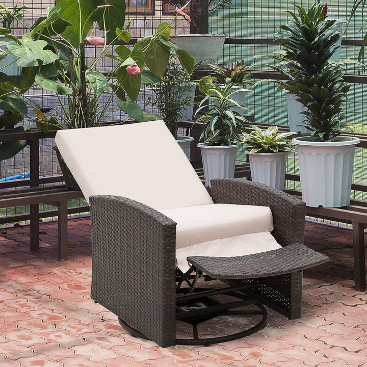 Premium Outdoor PE Rattan Wicker Swivel Sofa Recliner Lounger for Patio Backyard Garden - Brown