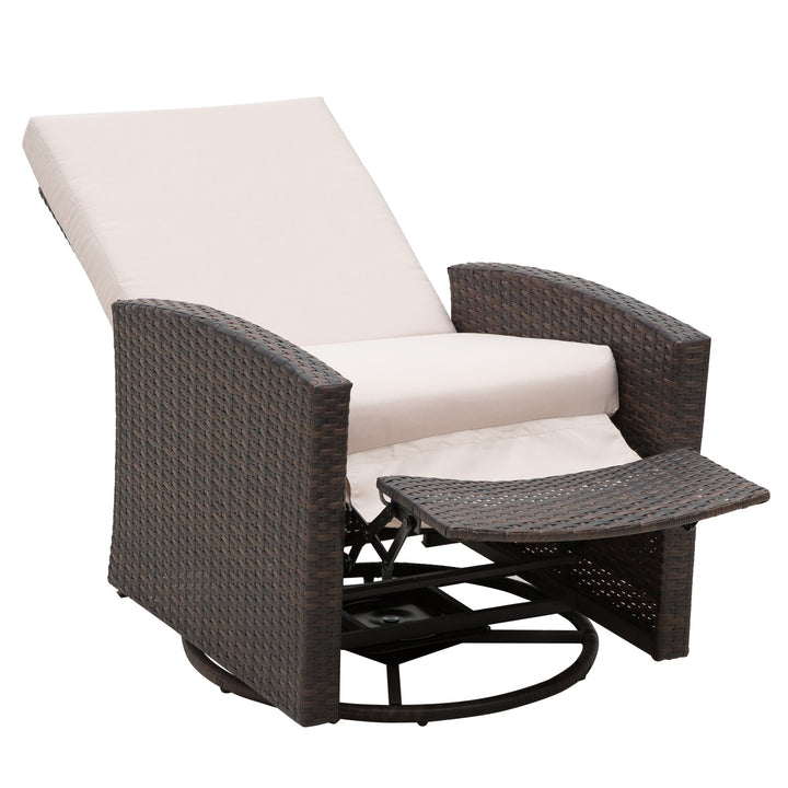 Premium Outdoor PE Rattan Wicker Swivel Sofa Recliner Lounger for Patio Backyard Garden - Brown