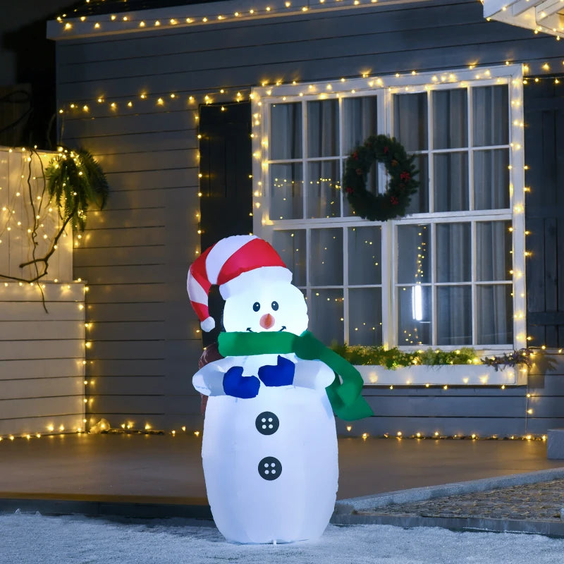 4ft Inflatable Holiday Christmas Outdoor Blow Up Decoration w Light, White Snowman, Green Scarf