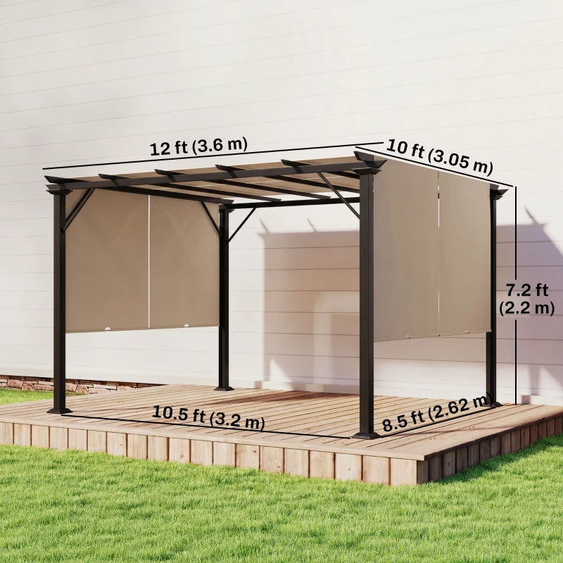 12' x 10' Outdoor Patio Gazebo Pergola with Retractable Canopy - Adjustable Shade and Durable Steel Frame