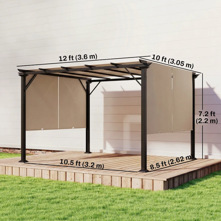 12' x 10' Outdoor Patio Gazebo Pergola with Retractable Canopy - Adjustable Shade and Durable Steel Frame