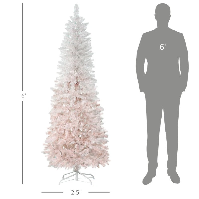 6ft 406-Tip Unlit Pencil Ombre Artificial Holiday Christmas Tree w Base, Pink & White Gradient