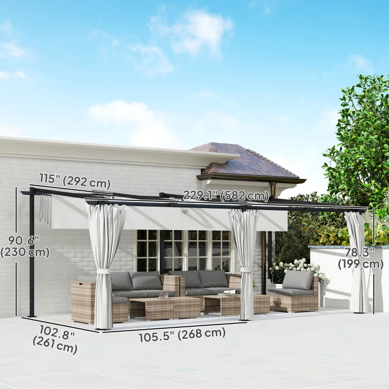 Metal Retractable Pergola Canopy with Sidewalls - UPF30+ Outdoor Sun Shade Shelter
