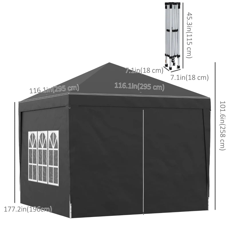 10’ x 10’ Pop-Up Portable Outdoor Event Party Wedding Tent Gazebo Canopy w Case, 4 Walls, Black