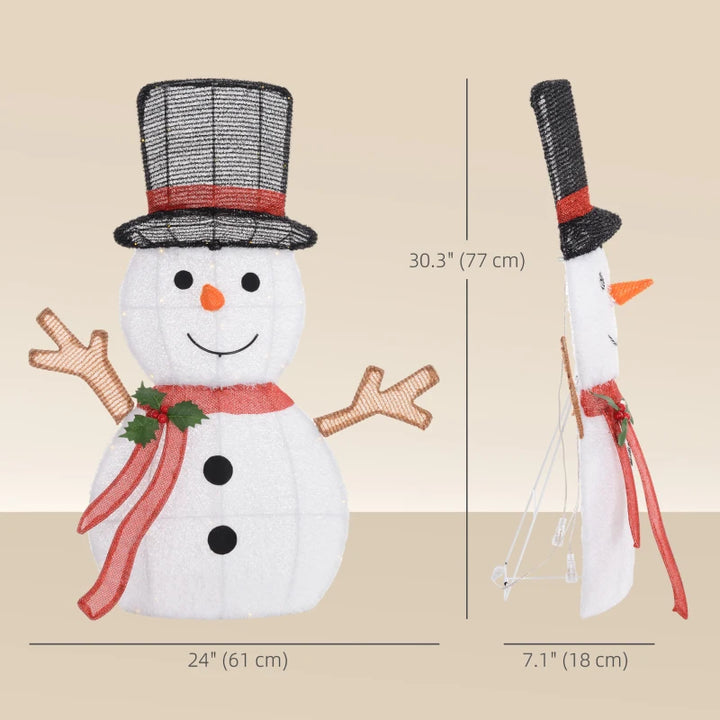 2.5ft Cute Outdoor Holiday Christmas Light-Up Lawn Decoration Steel, 56 Lights, Smiling Snowman