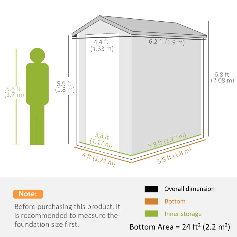 4.5' x 6' Resin PP Plastic Aluminum Outdoor Tool Storage Shed w Swing Door, Patio Garden, Grey