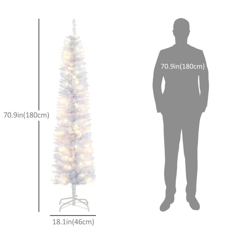 6ft 395-Tip Pre-lit Ultra Slim Pencil Artificial Christmas Holiday Tree w 100 LED Lights, White