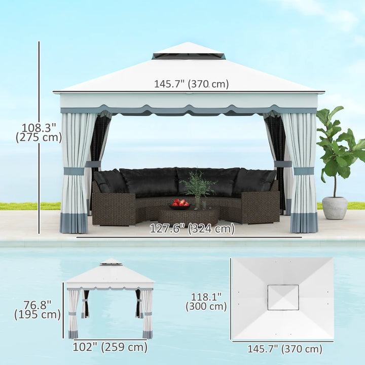 Double Roof Patio Gazebo Canopy 10' x 12' - UV Protection & Privacy Outdoor Shelter