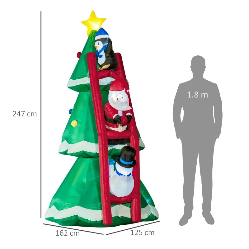 8ft Inflatable Holiday Christmas Outdoor Decoration, Lights, Tree w Star, Santa Climbing Ladder