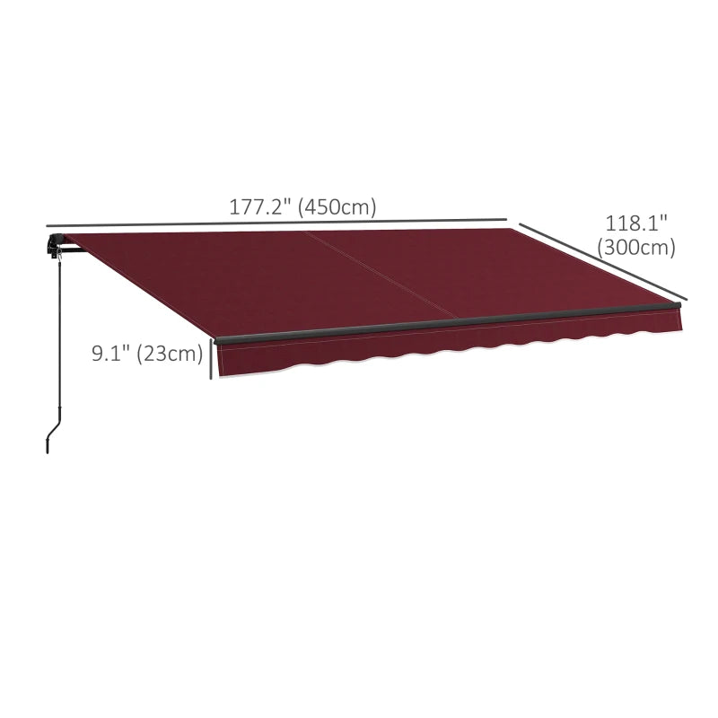 15' x 10' Large Manual Retractable Awning UV Resistant Sun Shade Canopy Outdoor Patio, Wine Red