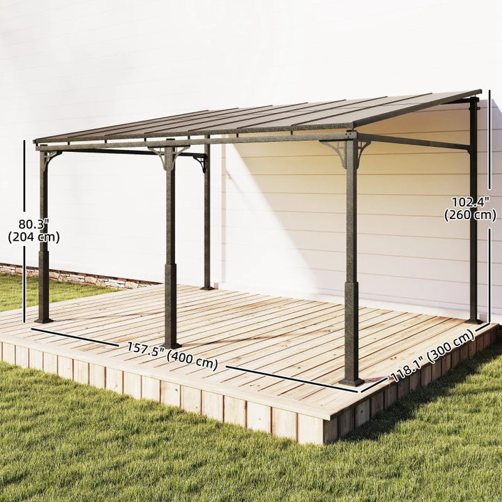13' x 10' Lean To Gazebo Hardtop Wall Mounted Outdoor Pergola - Durable Weatherproof Patio Shelter