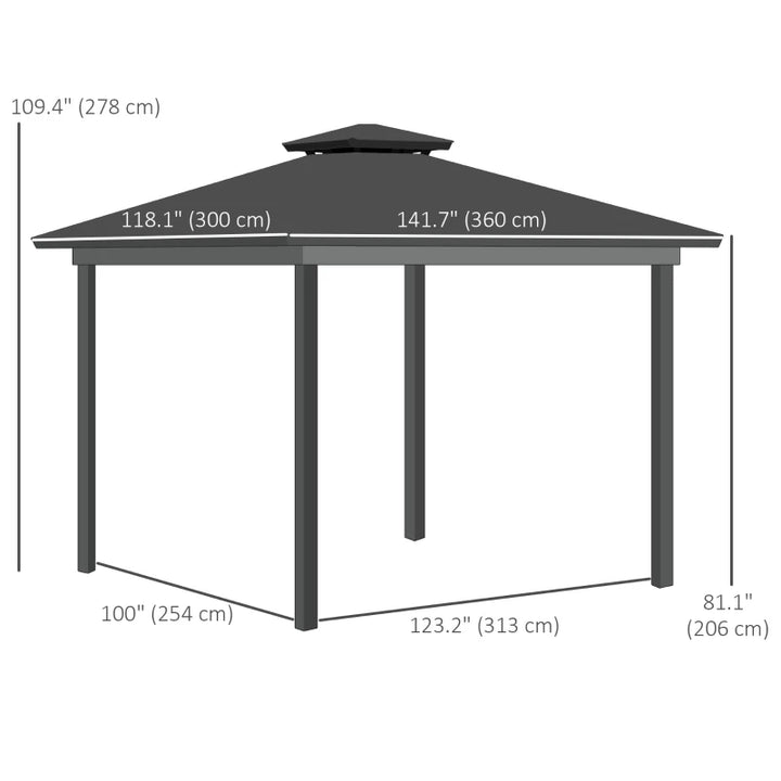 12' x 10' 2-Tier Tinted PC Hardtop Aluminum Gazebo Canopy Shelter, Curtain, Mesh - Black, Grey