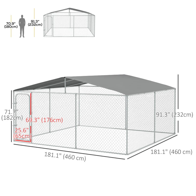 15' x 15' x 7.5' Lg Galv Steel Dog House, Door, Roof, Playpen Kennel Shelter Heavy Duty Outdoor