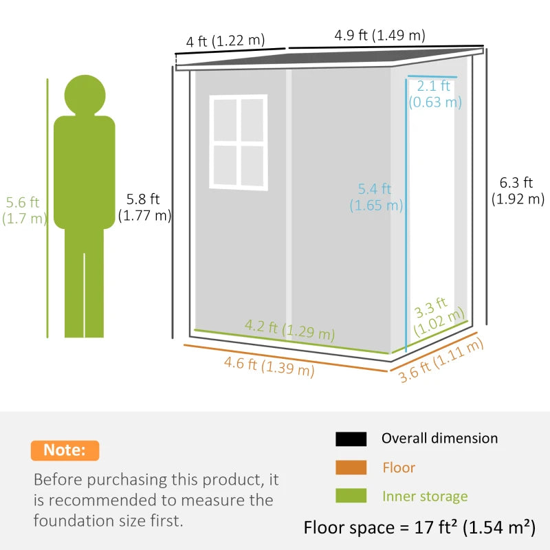 4' x 5' Resin PP Plastic Aluminum Lean To Outdoor Tool Storage Garden Shed w Door, Window, Grey