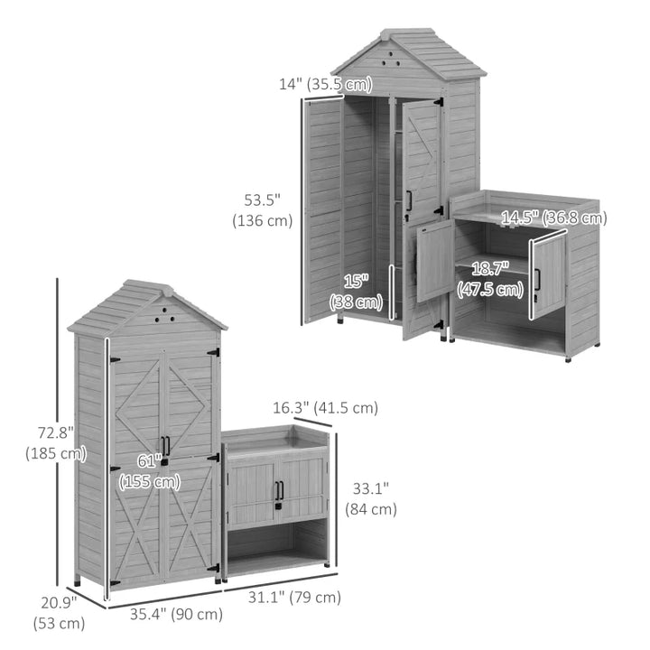 2-in-1 Outdoor Storage Cabinet Wood Garden Shed with Shelves - Spacious Weather-Resistant Backyard Storage