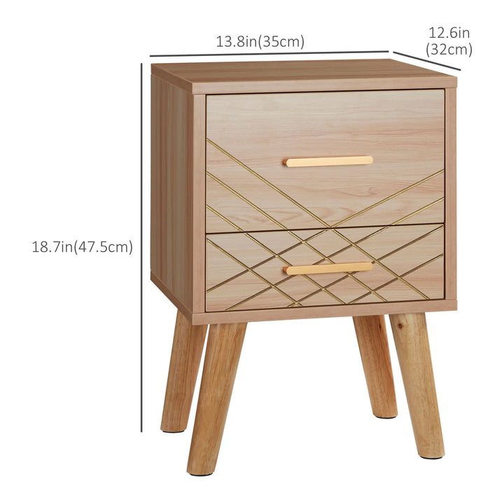 Scandinavian Accent Side End Table Night Stand, Drawers, Bedroom Home Living, Natural Woodgrain