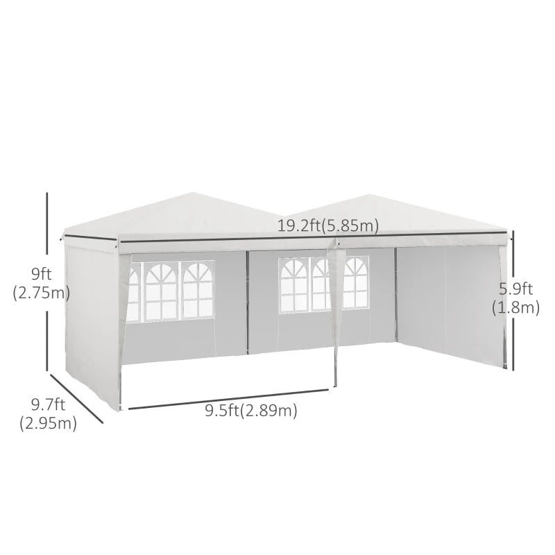 19' x 10' Pop-Up Gazebo Canopy Outdoor Party Event Tent Shelter, 4 Walls, Sandbags, Case, White