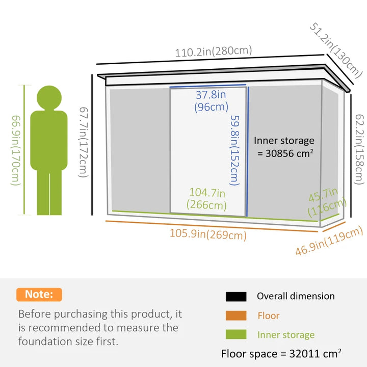 9’ x 4’ Outdoor Metal Storage Shed Organizer w Double Doors, Ventilation for Garden Tools, Grey