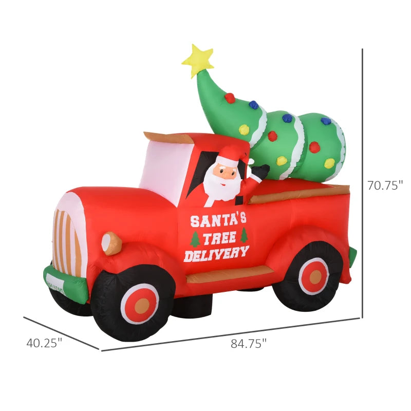 6ft Long Inflatable Holiday Christmas Outdoor Blow Up Lawn Display w Light, Santa in Red Truck