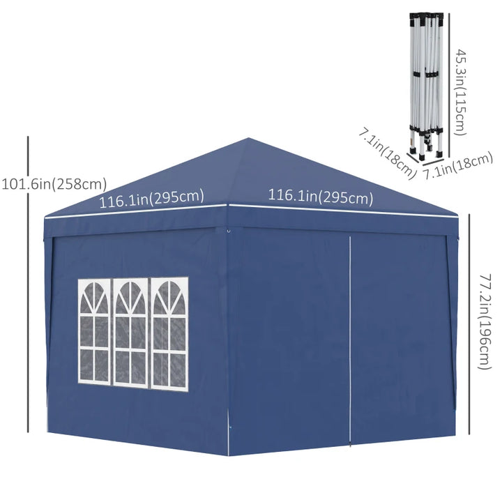 10’ x 10’ Pop-Up Portable Outdoor Event Party Wedding Tent Gazebo Canopy w Case, 4 Walls - Blue