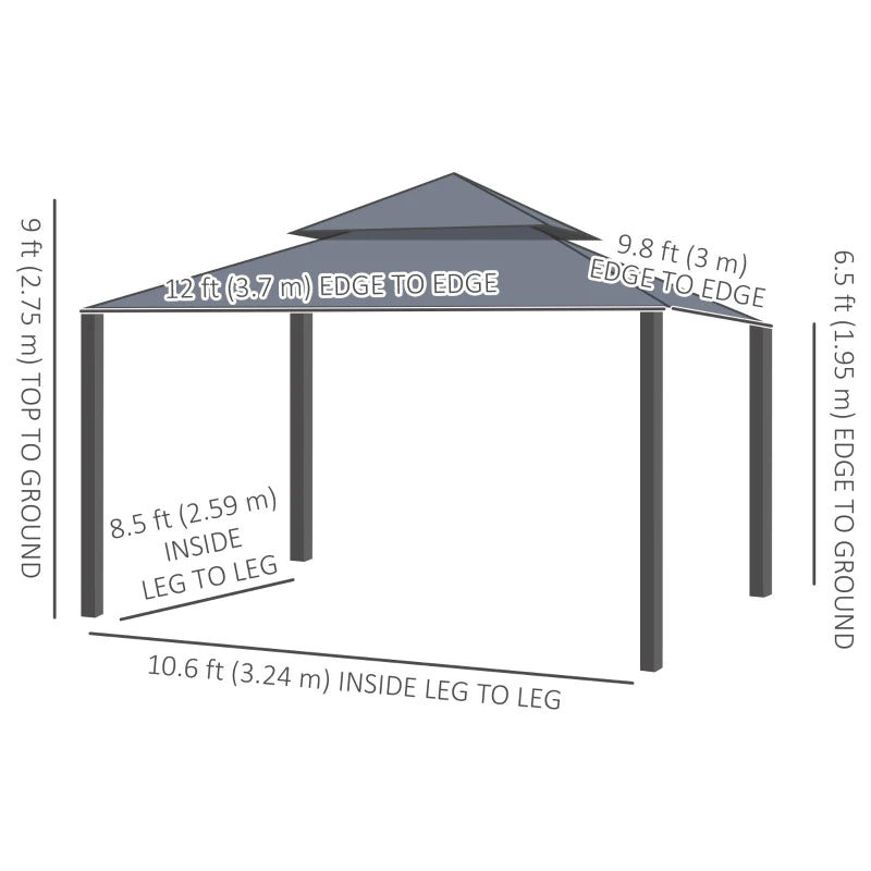 Double Roof Patio Gazebo Canopy 10'x12' - Outdoor Shelter with Curtains and Netting