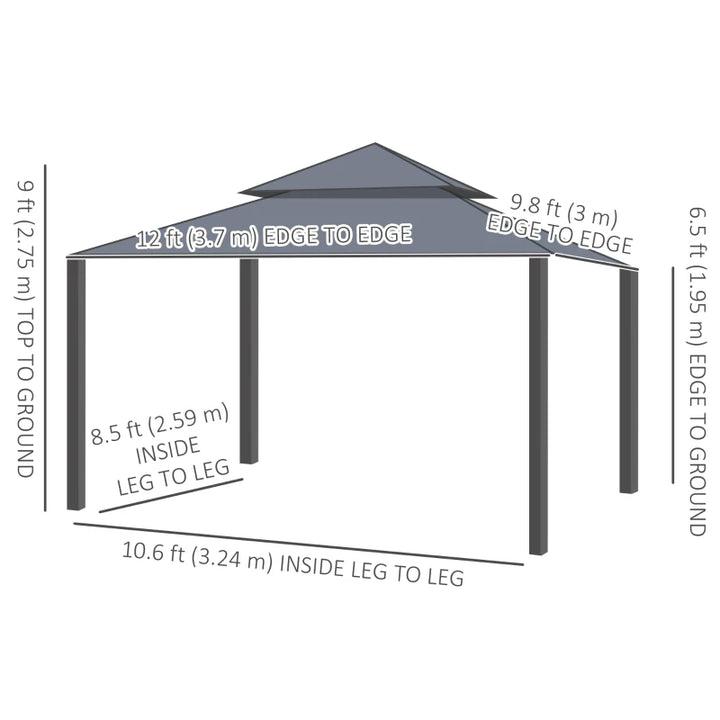 Double Roof Patio Gazebo Canopy 10'x12' - Outdoor Shelter with Curtains and Netting