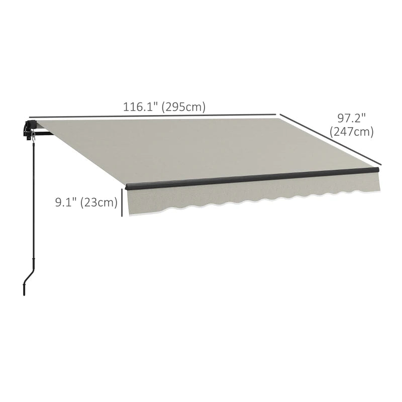 10' x 8' Manual Retractable Awning UV Resistant Sun Shade Canopy Outdoor Patio Deck, Lt Grey