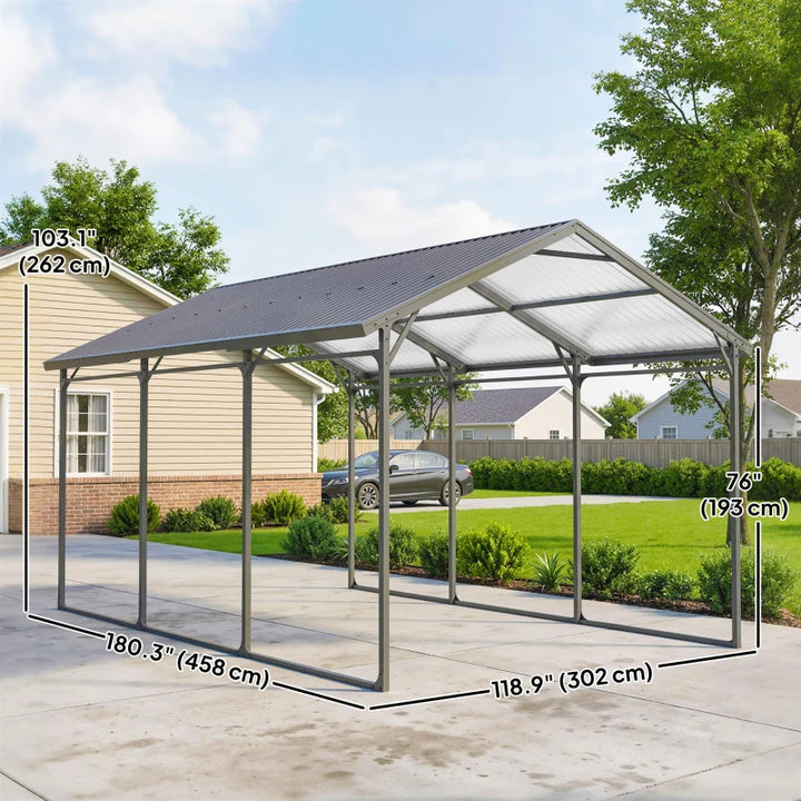 Heavy-Duty 10 x 15ft Metal Carport Canopy - Reinforced Steel Frame & All-Weather Protection