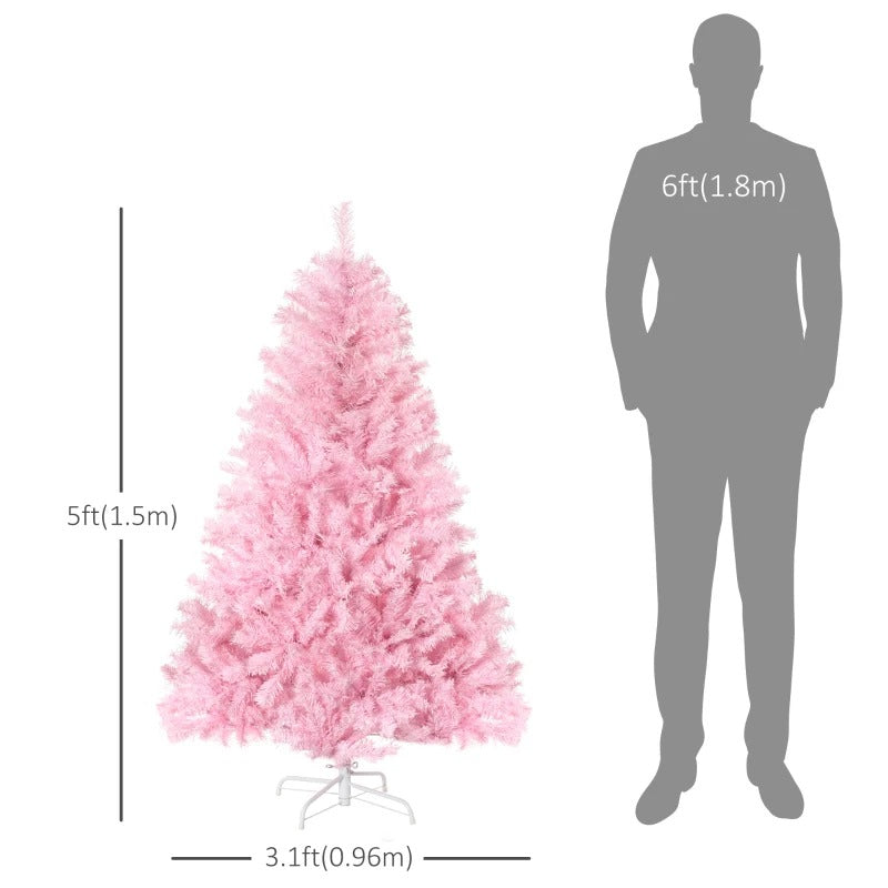 5ft 688-Tip Unlit Classic Shape Artificial Christmas Holiday Tree w Base, Xmas Decor, Pink