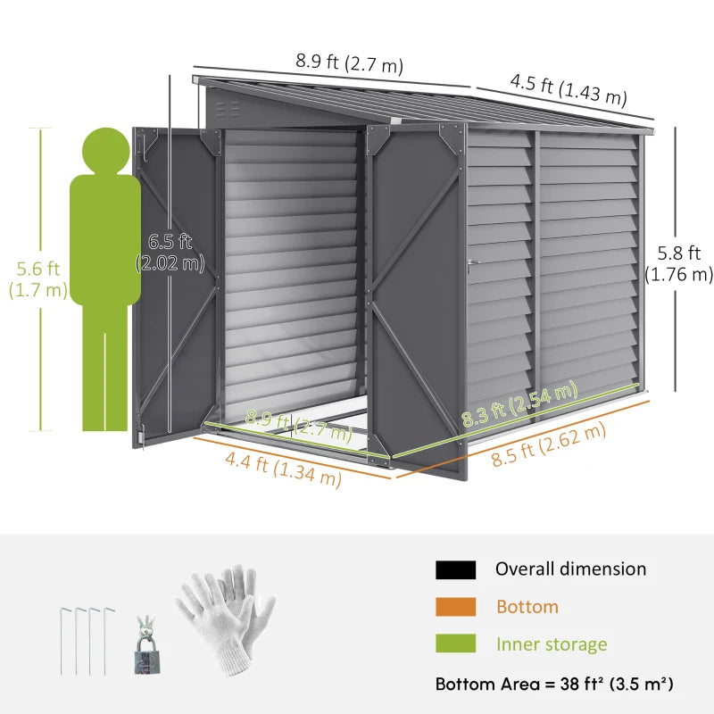 Steel Outdoor Storage Shed 4.6'x9' - Weather Resistant Lockable Garden Tool Shed
