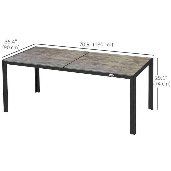 71" x 35" Lg Aluminum Dining Table w Wood-Plastic Composite Top Outdoor Patio, Distressed Grey