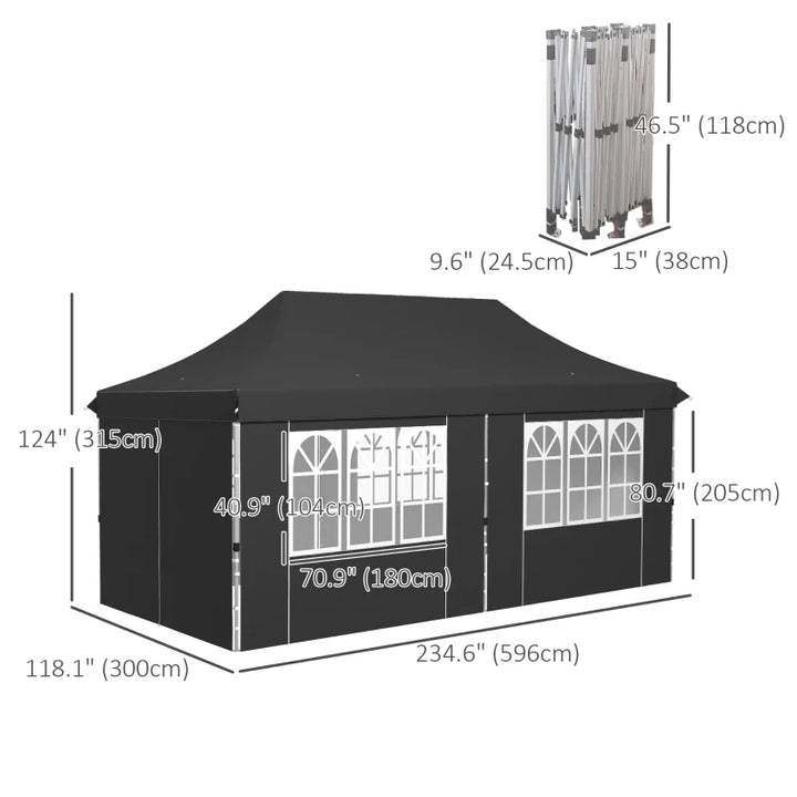 20’ x 10’ Pop-Up Portable Event Party Wedding Tent Gazebo Canopy w Case, Sand Bags, Walls, Grey