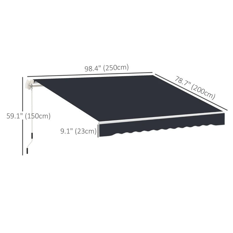 8.2 x 6.6ft Manual Retractable Awning Sun Shade Canopy Aluminum Frame, Patio Deck - Black