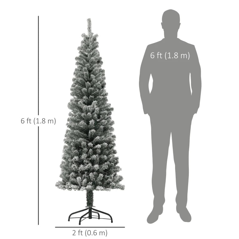 NEW 6ft 429-Tip Prelit Flocked Pencil Artificial Tree, 170 Lights, Remote, Christmas Holiday Green