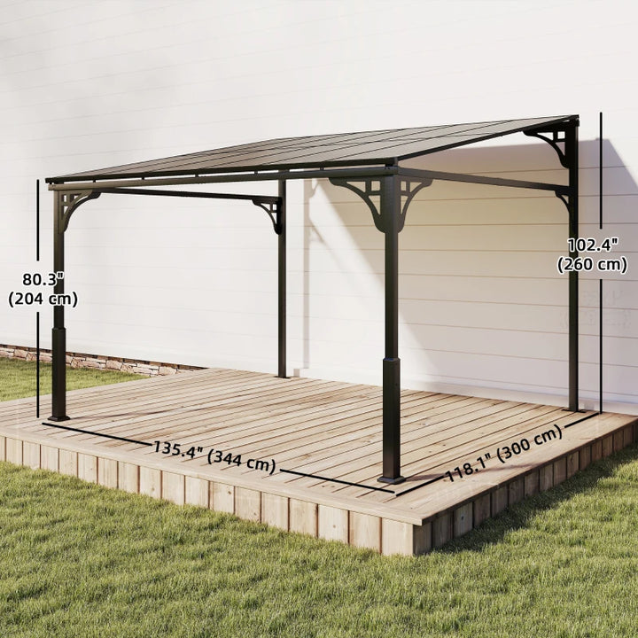 11' x 10' Outdoor Pergola Wall Mounted Hardtop Lean-to Gazebo - Durable UV Resistant Patio Shelter