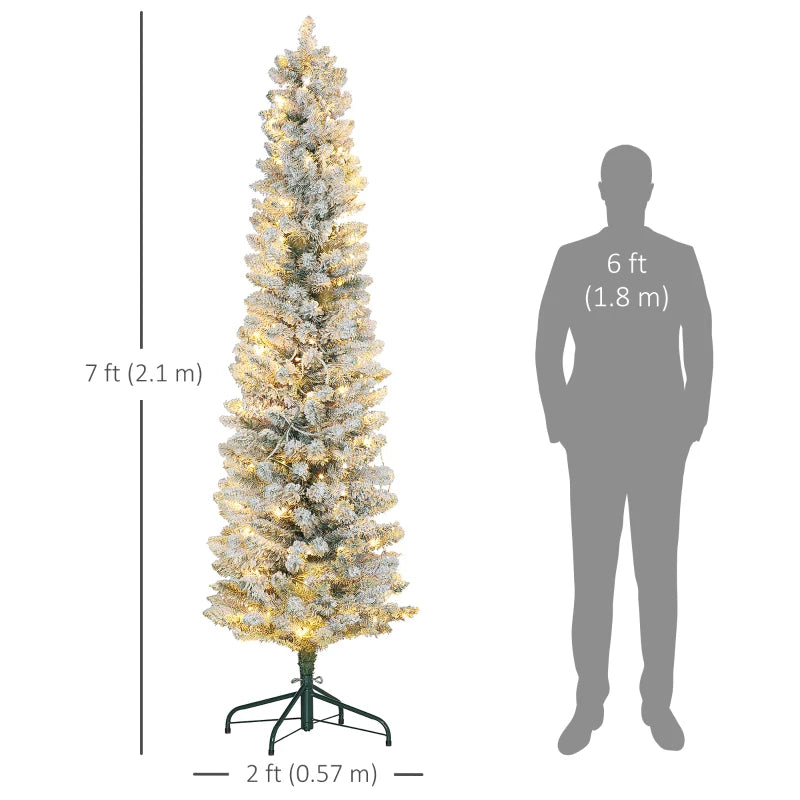 7ft 405-Tip Prelit Ultra Slim Pencil Artificial Christmas Holiday Tree, 180 Warm Lights, Green