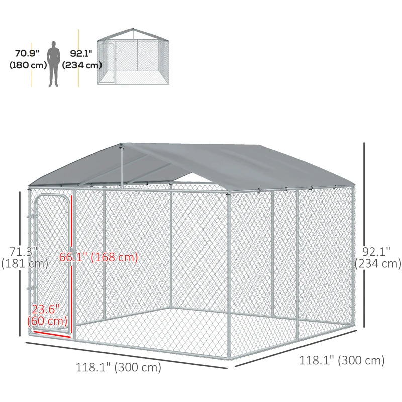 10' x 10' x 7' Galv Steel Dog House w Door, Roof, Playpen Kennel Shelter Heavy Duty Outdoor