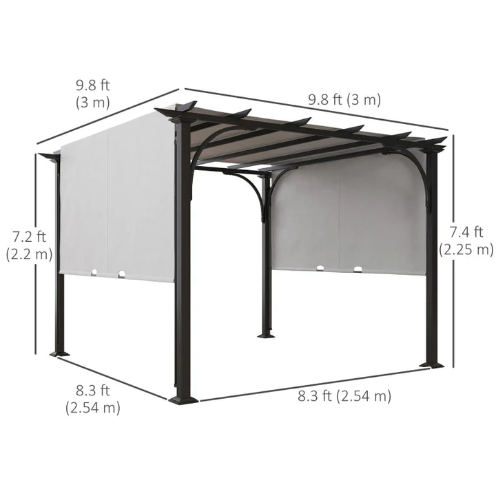 10' x 10' Outdoor Pergola Patio Gazebo Canopy - Adjustable Sun Shelter with Steel Frame