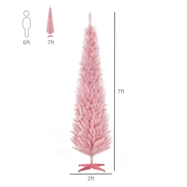 NEW 7ft 499-Tip Unlit Slim Pencil Artificial Christmas Holiday Xmas Tree Decor w Base, Pink