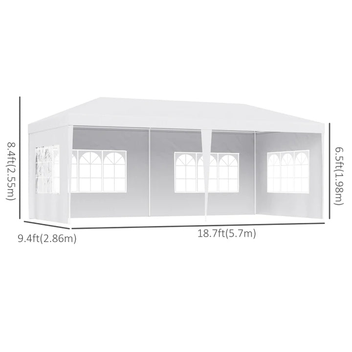 19' x 9' Portable Event Party Wedding Tent Outdoor Patio Gazebo Canopy, 4 Walls, Windows, White