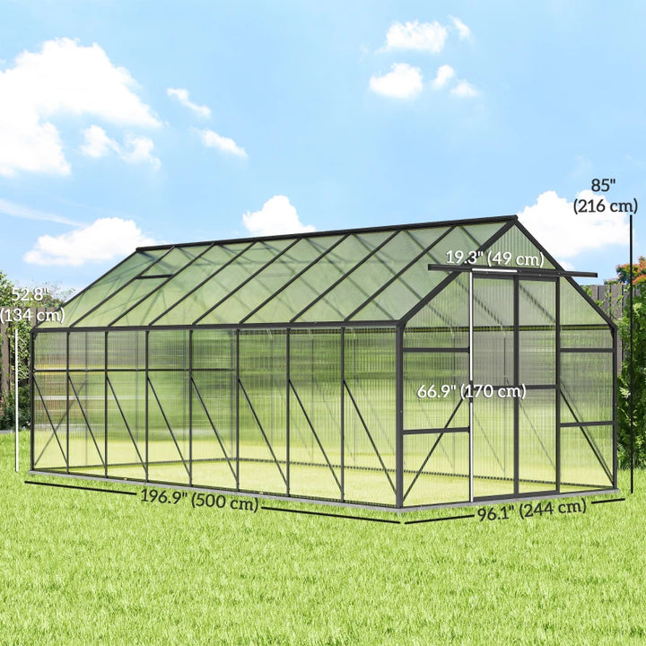 Aluminum Polycarbonate Walk-In Garden Greenhouse Kit - Spacious Year-Round Plant Protection